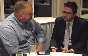 Rep. Evan Goyke (right) chats with Summit CU Chief Lending Officer Mark Kennedy at a Chapter legislative night Rep. Evan Goyke (right) chats with Summit CU Chief Lending Officer Mark Kennedy at a Chapter legislative night